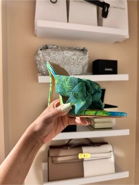 Fashion Nova Green Blue Tropical Knot High Heel Slide